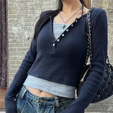 Fake Two Piece Halter Long Sleeve TeeOutfit