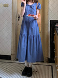 Feel Bubble Sleeve Dress Summer Women's Long Design Loose Solid Color Age Reduction Pressure Folding