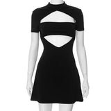 Black Front Hollow Out Mini Dress-Outfit