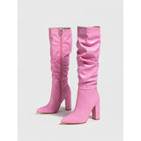 Pointed Head Thick And Fashion Tips Naturally Wrinkled Inside Zipper Fashion Boots Large-Size Bare