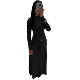 2025 New Women's Pure Color Temperament Elegant Long-Sleeved Decorative Buckle Tied Dress