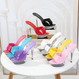 Zingj Leather 13Cm15cm Special High Heels With Sexy Waterproof Platform Hate Day Superb High Slippers Female