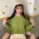 Zingj Women's Fall 2024 New Korean Version Loose Sleeve Student Lantern Sleeve Long-Sleeve T-Shirt Women's Solid Color Bottom Shirt