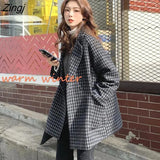 Women Wool Blends Plaid Winter Thick Cotton Vintage Harajuku Korean Style Trendy Womens Woolen Suit-coat Streetwear Lattice