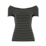 BM Style Babes V-Neck T-Shirt Women's Striped Three-Spring Short-Sleeved Slimmed Thread New