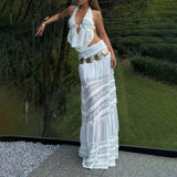 Style Lace Mesh Splicing Sleeveless Suit Dress Niche Design High-End Hanging Neck Splicing Skirt Women's