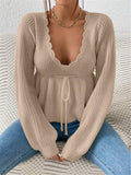 V-Neck Drawstring With Lotus Leaf-Side Skirt Knitted Head