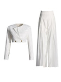 Fashion Commuting Style Suit 2025 New High-End Long-Sleeved Short Suit Jacket + High-Waisted Open-Forked Broad