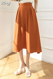 Women's Skirt Mid-length Skirts 2023 Summer High-waisted Skirts Black Long Skirt with Side Pocket Pleated Woman