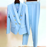 Professional Fashion Double-Dancing Green Fruit Collar Suit + Nine-Point Trousers Set Two