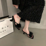 Niche High-Heeled Shoes Fur Slippers Women Wear 2025 New Summer Fairy Wind Clip Toe Black Cool
