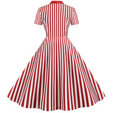 Dress 2023 Women Elegant Vintage Short Sleeve Striped Print Bow Swing Party Office Pin up Dresses Casual