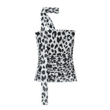 2025 New Women's Animal Print Pattern Net Tector-Smeared Tsets Half