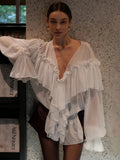 Early Spring New High-End French Design Wood-Side Chiffon Women Loose V-Neck Solid Color Niche