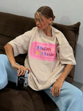 Letter Print Bumper T-Shirt Foundation Buffet Short Sleeves Front Shoulder Thin Long Round Collar