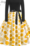 Autumn Winter Women Plaid Print Dress Elegant Casual Vintgae Dress Robe Femme Black Patchwork A-line Party