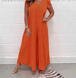 Summer New Women's Clothing With Lotus Leafy Broad Leg Trousers Solid Casual Jumpsuit
