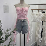 Real Shooting Lotus Leaf Side Flowers Sleeveless Chest Pads With Chest Vest Pure Desire Style Short-Term Wear