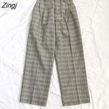 Plaid Harem Pants Women Korean Style High Waist Loose Trousers Office Lady Elegant Straight Wide Leg Pants Suits