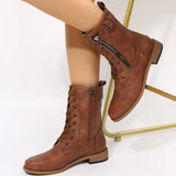 Size Female Boots 2025 Autumn And Winter New Flat Bottom Low Tice Front Zip In The Middle Of The Barrel Women's