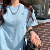 Zingj T-Shirt Women 2024 Summer Dress New Foreign Style Round Collar Love Embroidery Loose Korean Jacket Women's