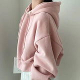 Solid Color Oversized Cropped Hoodie-Outfit