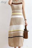 Sleeveless Hollowed Out Summer Women Temperament Elegant Knitting Dress Korean Ladies Dresses Woman New Long