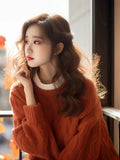 Year's Popular Beautiful Orange Round-Neck Sweater Women Wear Loose Knitting Tops In Autumn And Winter With A Small Fragrant