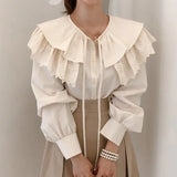 Spring Korean Office Shirt Long Sleeve Women Embroidered Casual Elegant Tops Hollow Bow Tie Sweet Shirt Chic Solid