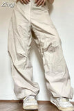 Streetwear Oversize Drawstring Cargos Parachute Pants Low Waist Sweatpants Shirring Hip Hop Baggy Trousers Tech