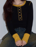 Design Sense Black Collar Splicing Woman 2025 Autumn High-End Temperament Waist Repair Knitted Long-Sleeved