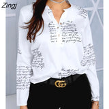 Summer Workwear Elegant Letter Print Button Design White Women's Casual Shirt Plus Size Clothes Loungwear Oversized