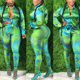 Femme Print Jacket & Trousers Office Lady Outfits Autumn Women two Pieces set Chain Print Button Coat & Pants Suit
