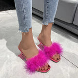 Summer New Hairy Banquet High Heels Female Fine Heel Sexy Casual Cool Slippers