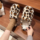 2025, The New Autumn And Winter Can Wear A Foot Pedal Korean Version Of The Female Slippers Leopard-Print Flat-Bottomed Haired Female