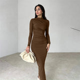 Spring And Autumn New High-Senior Sensing Solid Color Temperament Long-Singed-Up Dress