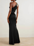 Light Luxury Heavy Industry Drill Hanging Neck Repair Open Fork Long Dress Sexy Famous Temperament Evening Dress Tight Dress