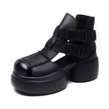 Thick-Soled Sandals Women's Head Cow Skin Retro Art Big Head Slope And Cool Slippers Tide Hollow Loose Cake