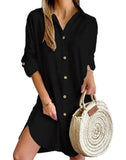 Zingj Hot Fall Casual Long Sleeve Lapel Button Shirt Dress Women's