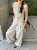 Xixi 2025 Spring New Temperament Linen Vest + High-Waist A Word Half-Body Trousers Two-Piece Suit Female
