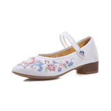 Zingj Grain Sole, Pointed Shoes Single Square Heel Fashionable Low Heel Embroidered Cloth Shoes, Retro Plate Buckle Embroidered Cloth Shoes Women's