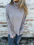 Women's Sweater In Autumn/Winter 2025 Casual High-Neck Button Sweater Knitted