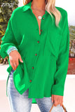 Spring Green Button Up Shirts Women Cotton Long Sleeve Blouses Korean Office Lady Blouse Summer Basic White Blue Tops