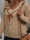 Autumn And Winter Women's Sweater V-Neck Bow Tie With A Hundred Sets Of Clothes On The