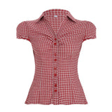 Style Organ Folds Solid Color POLO Collar Short-Sleeved Shirt To Close Short Buckle Umbilical