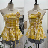 Lattice Tset Bra Sling Sling Vest Sleeveless T-Shirt Twive Tidal Twives Fluttering With Flower Top Woman