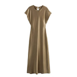 2025 New Women's Silk Satin Texture Pure Color Sleeveless Long MIDI Dress