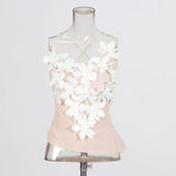 Niche T-Up Jacket 2025 Autumn And Winter Yarn Mesh Splicing Three-Dimensional Flower Strip Slings Small Vest
