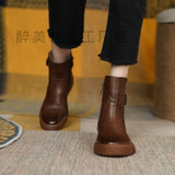 Martin Boots Women Wish British Thick-Bottom Single Boots Retro Flat-Bottom Short