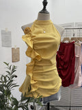 Design Sleeveless Leaves Three-Dimensional Flower Blouse Atmosphere Slimming Waist